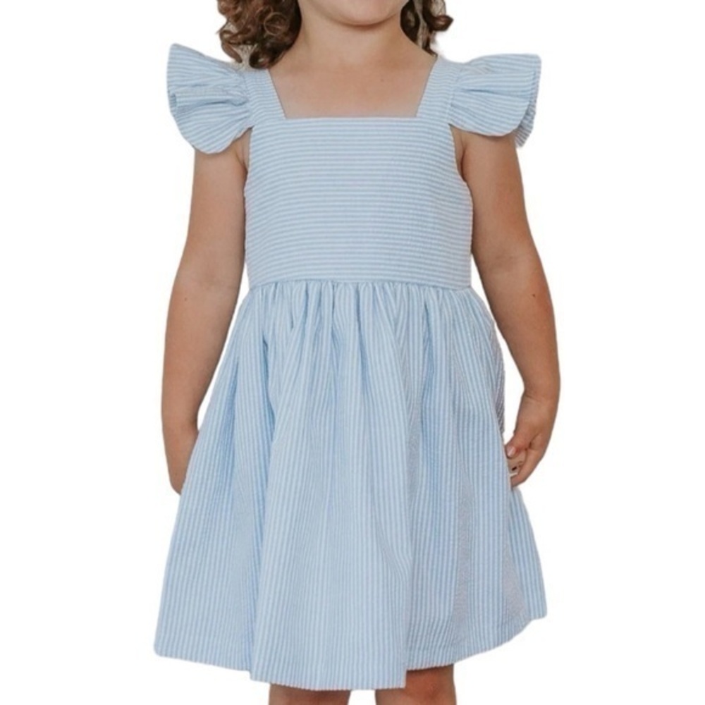 Cuteheads Light Blue Seersucker Flutter Sleeve Dress Size 6